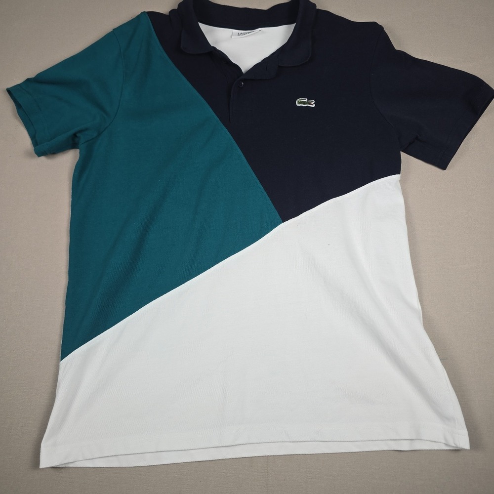 Lacoste Sport Mens Colorblock Polo Shirt Size L FR 5 Navy Blue Green PH9528 [1]
